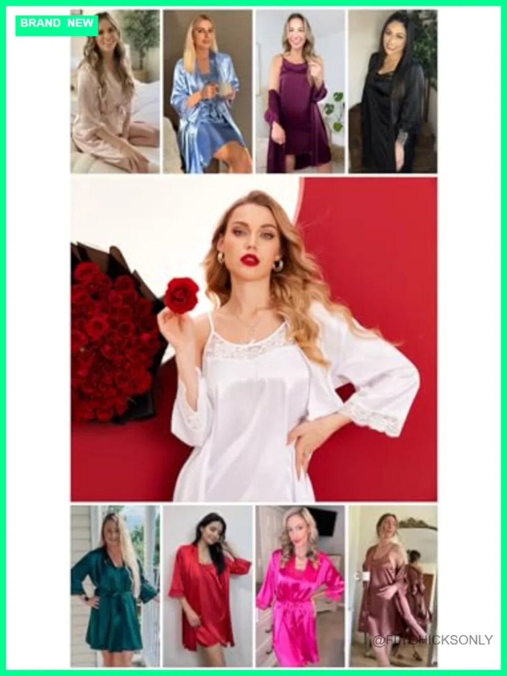 Satin Sleepwear Robes Set 2 Piece V-Neck Lace Cami Nightgown